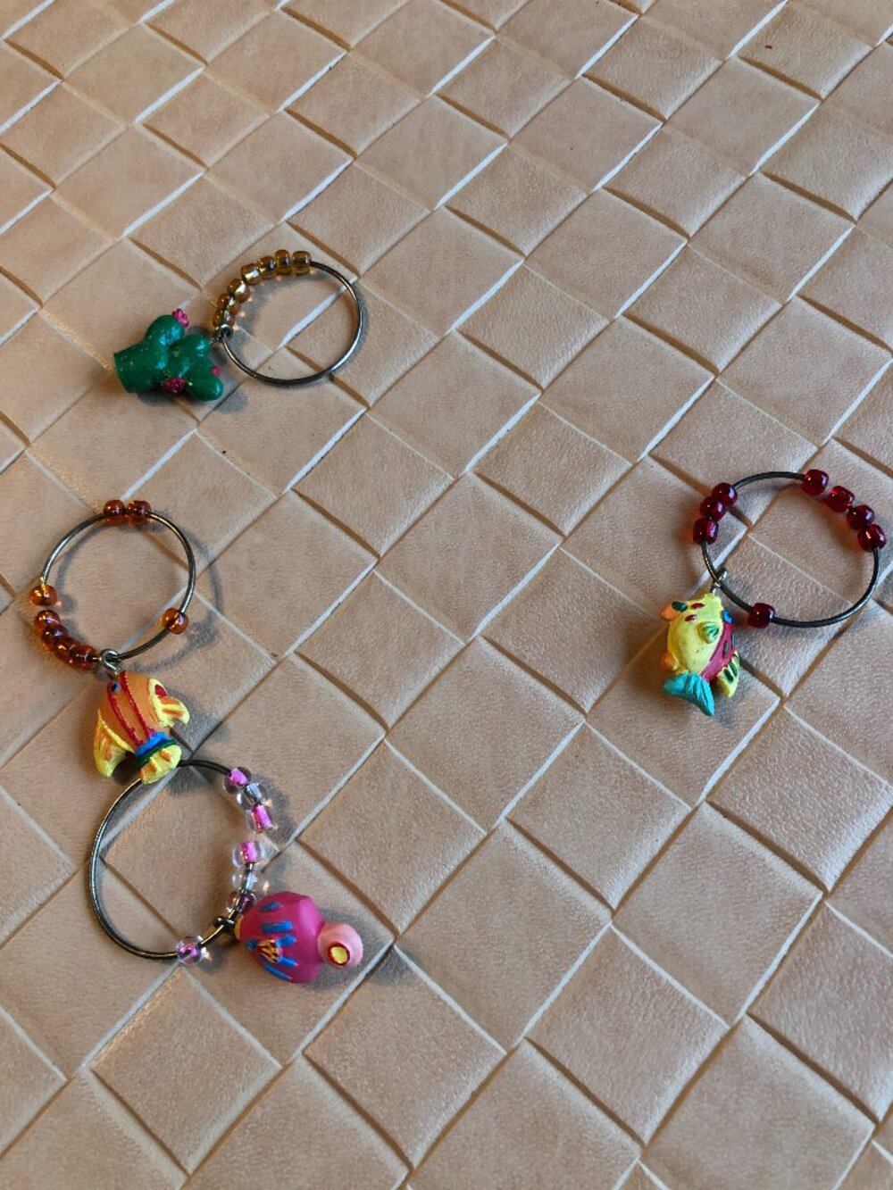 Wine Glass Charms 4 Pieces Colorful Cactus & Fish
